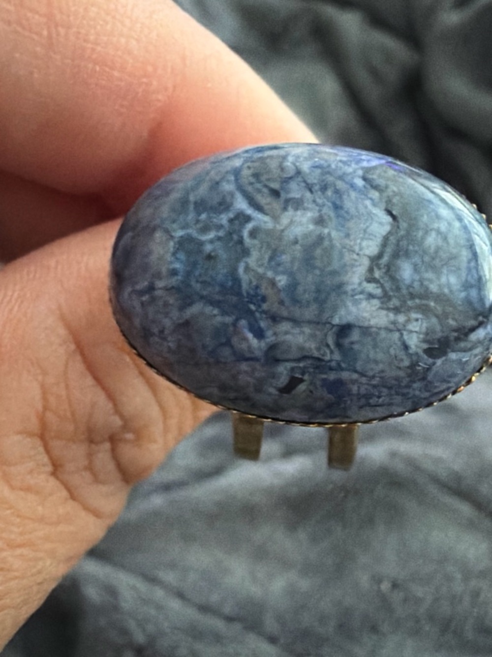 Blue Marbled Oval Stone Statement Ring